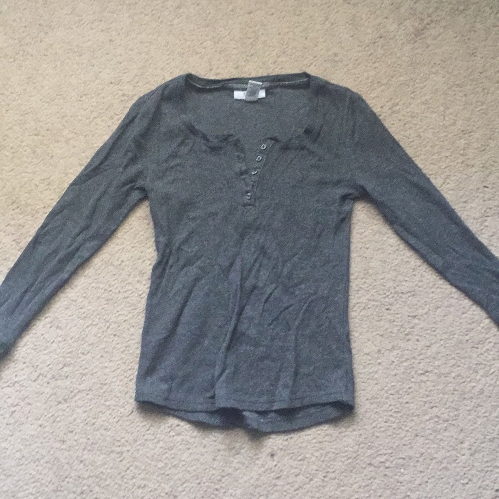 Alfani grey metallic long-sleeved button-up top.
